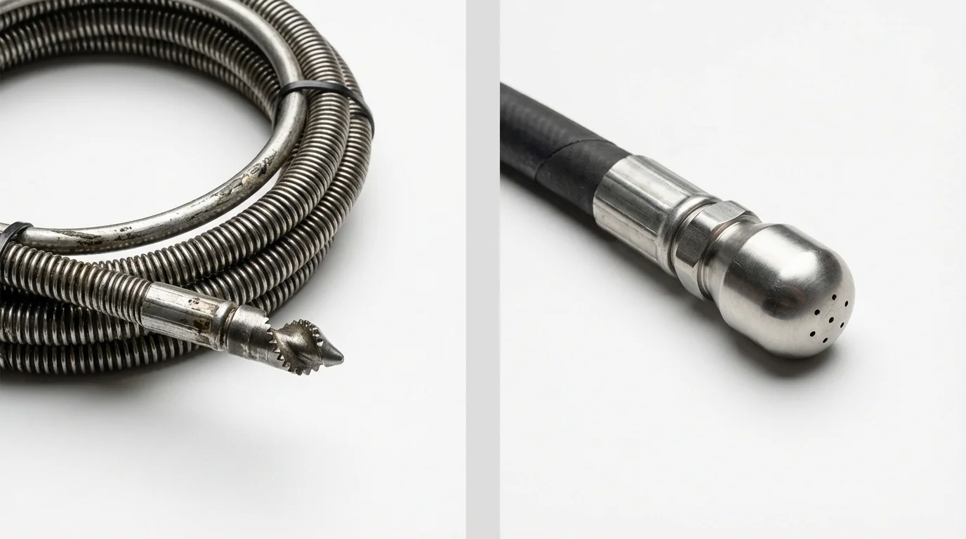 Drain snake cable and hydro jetting nozzle used for drain cleaning in Frenchburg, KY