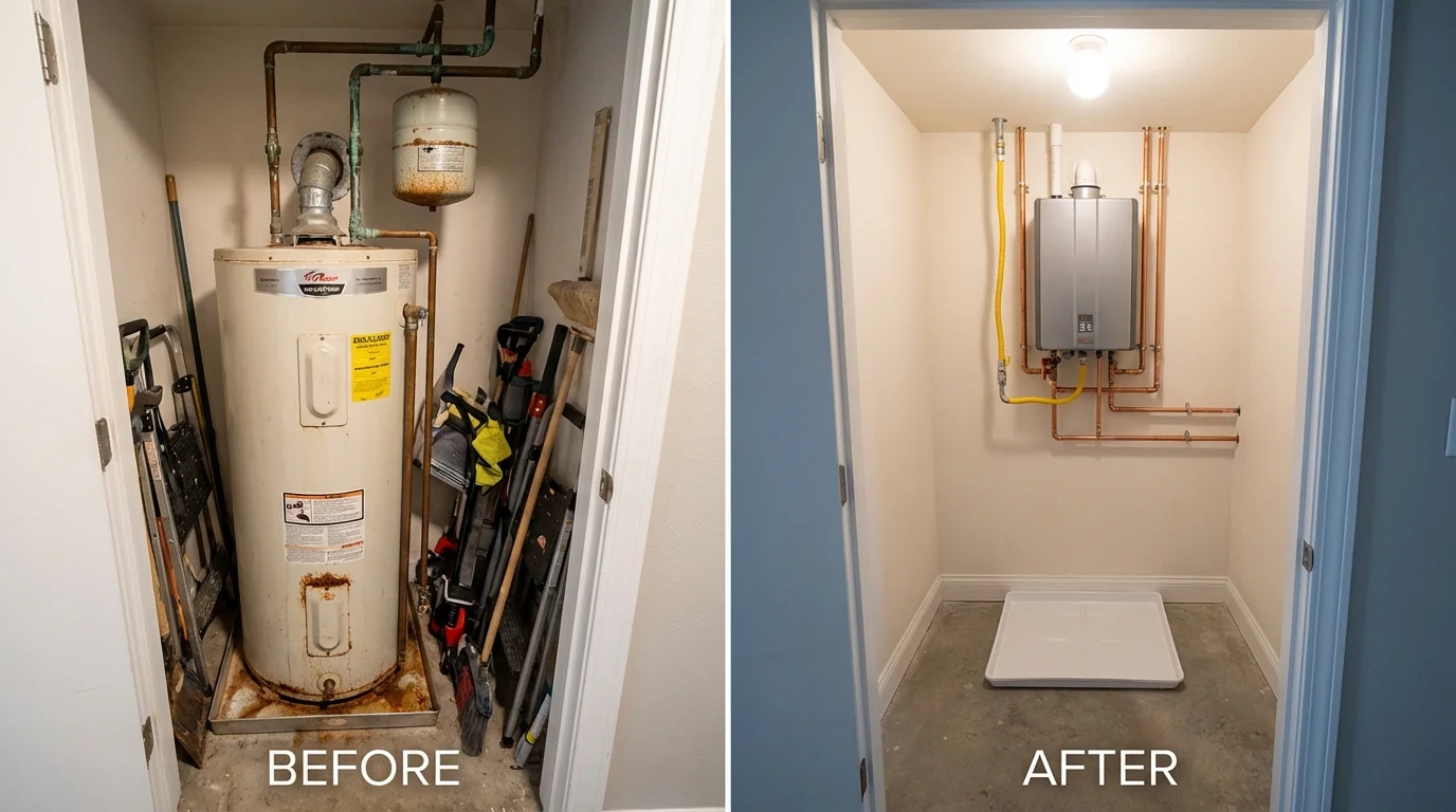 Tank water heater versus wall-mounted tankless unit comparison for Frenchburg, KY homeowners