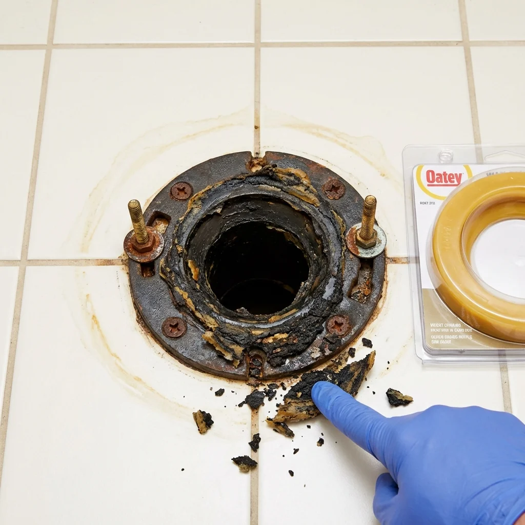 Failed wax ring showing water seepage at the base of a toilet in a Frenchburg, KY home