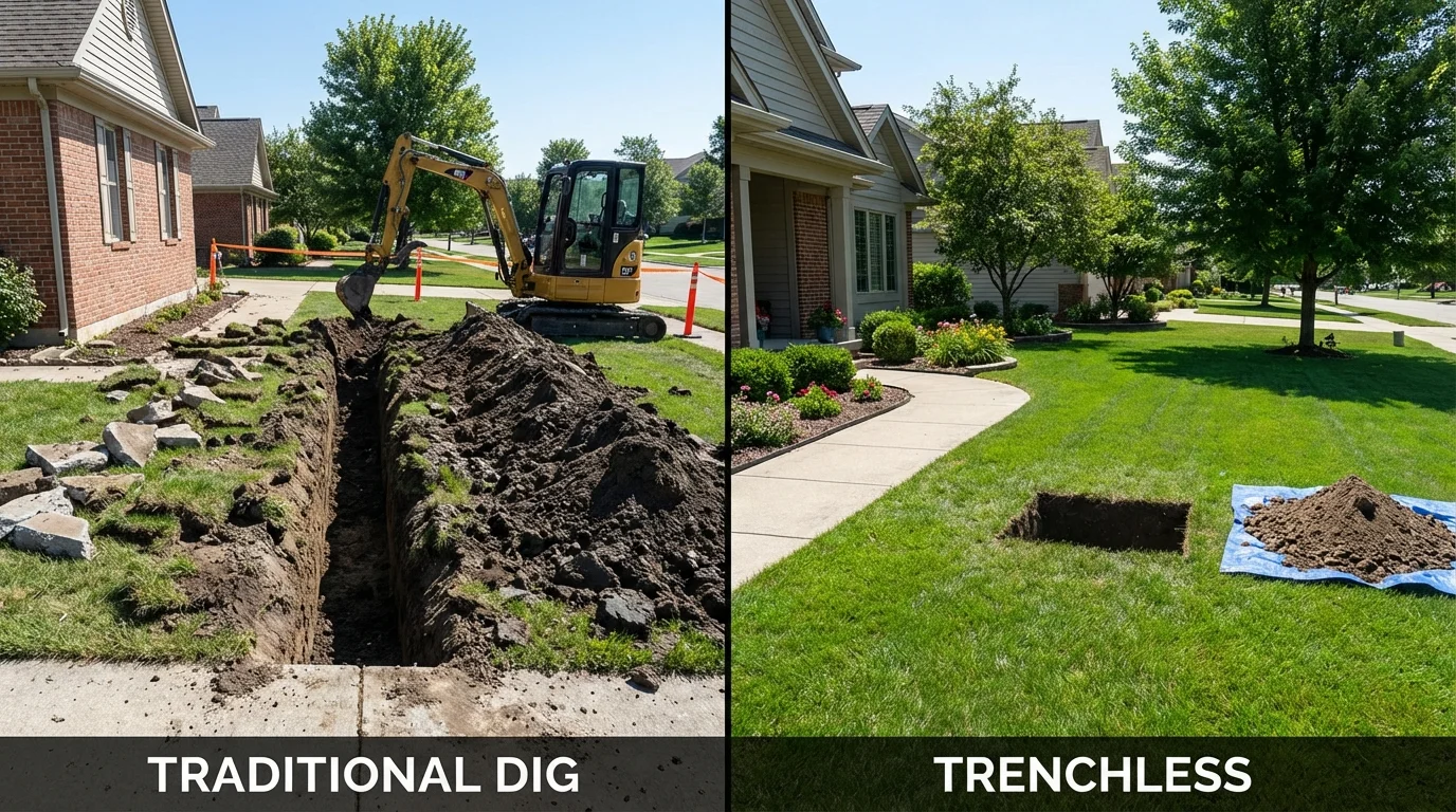 Trenchless sewer repair with minimal yard damage versus traditional excavation in Frenchburg, KY